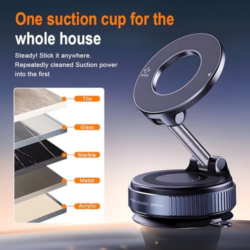 Vacuum Magnetic Phone Holder for Magsafe – Magnetic Car Phone Mount,360 Rotatable Magnetic Car Mount for iPhone 16 Pro Max Plus/iPhone 15 14 13 12 Pro Max Plus – Enhanced Compatibility and Speed