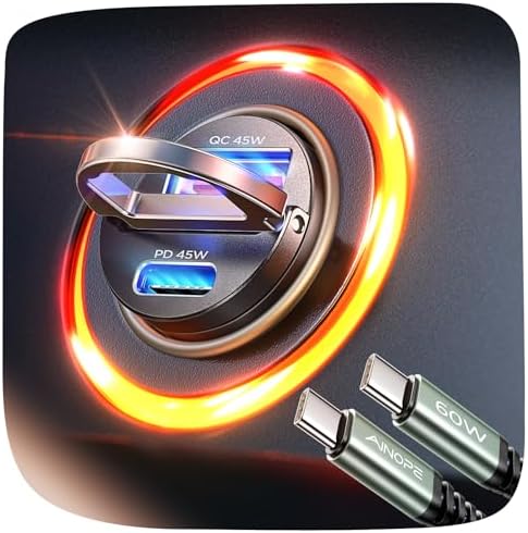 AINOPE 90 W Ultra-Fast Compact Car Charger with Dual USB-C Ports – Innovative Invisible Design for Seamless Integration in Vehicles, Perfect for Samsung Galaxy S25/S24 Ultra Plus & i Phone 16/15/14/13/12 Pro Max – Enhance Your Charging Experience on the Go