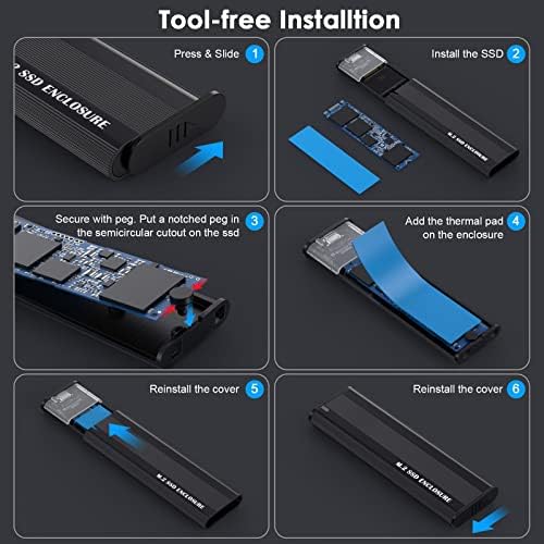 High-Speed M2 NVME SATA SSD Enclosure Adapter – USB 3.1 Gen 2 Type C External Case for M.2 PCIe & SATA Drives (2230, 2242, 2260, 2280) – Tool-Free Installation, Enhanced Portability & Versatile Compatibility for Tech Enthusiasts and Professionals