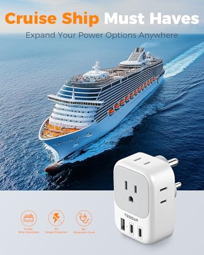 TESSAN Universal European Travel Power Adapter – 3 High-Speed USB Ports (2 USB-C) & 4 AC Outlets for Seamless Device Charging Across France, Germany, Spain, Greece & More – Compact Multi-Port Solution for Global Travelers – Ultimate Type E/F Plug Converter for Efficient Connectivity