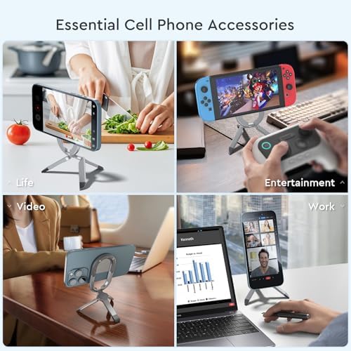 Versatile i Phone Tripod with Magnetic Phone Ring Holder – All-in-One Portable Stand with 360° Rotation for Effortless Use – Durable Silver Finish for Enhanced Compatibility with Car Mounts and Seamless Content Creation