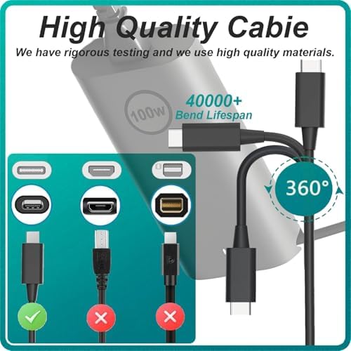 High-Efficiency 100 W USB-C Charger for Dell Laptops: Ultra-Slim AC Adapter Compatible with Precision 5680, Latitude 5340, Inspiron 16 Plus, and XPS Models – Fast Charging with Multi-Voltage Support and Universal Compatibility for Reliable Power Supply