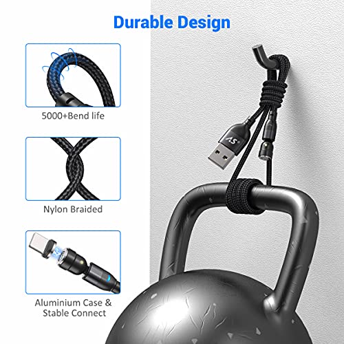 Revolutionize Your Charging Experience with A.S 3-in-1 Magnetic Charging Cable – Versatile 3-Pack (3.3 ft + 2 x 6.6 ft) Featuring 540° Rotating Connector for Effortless Alignment, Fast Charging & Durable Nylon Braiding – Perfect for i Phone, Android & Type-C Devices