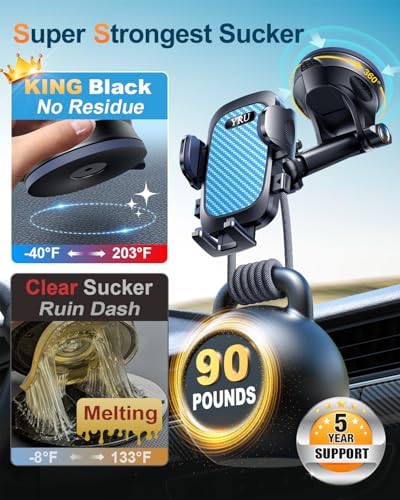 YRU 2025 Military-Grade 360° Rotatable Suction Car Phone Holder – Ultimate Dashboard & Windshield Mount for i Phone 16/15 Pro Max & Samsung – Unmatched 90+ LBS Capacity, Enhanced Compatibility & Easy Installation – Secure, Durable, and Versatile Universal Cradle for Safe Hands-Free Navigation