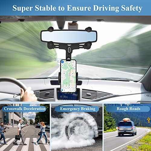 Transform Your Driving Experience with the 360-Degree Rotating Rearview Mirror Phone Holder – Adjustable Fit for 4-7 Inch Smartphones, Sleek Mirror-Black Design for Ultimate Convenience and Safety