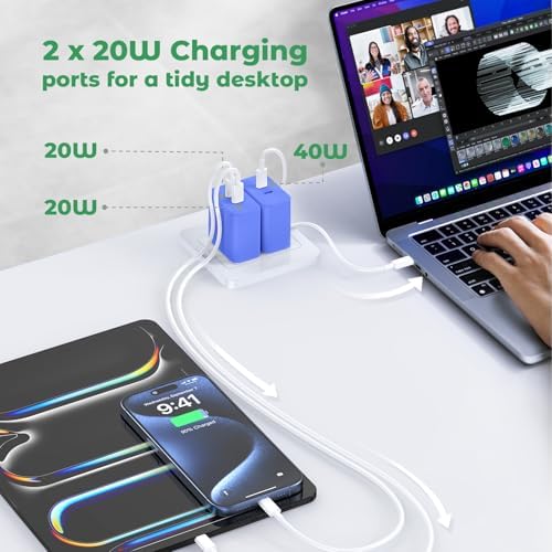 40 W Dual-Port USB-C Fast Charger for i Phone 15/16/14/13/12/11 Pro Max & Samsung – High-Speed Compact Charging Block with Power Delivery & Quick Charge for Home and Travel Efficiency