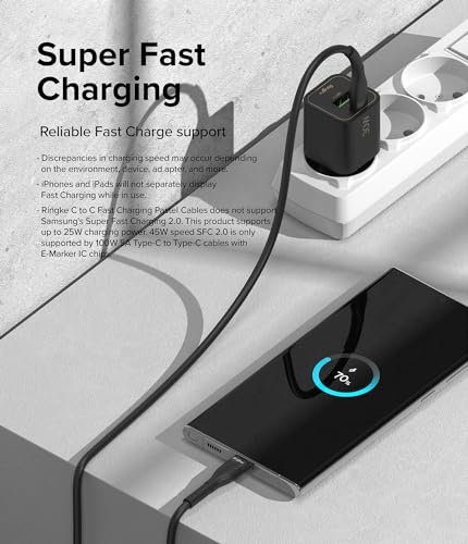 Ringke 3.9 FT USB C to USB C Pastel Charging Cable – Fast Data Transfer & Car Play Compatible Cord for i Phone 16/15, Galaxy, Pixel, Laptops & Tablets – Sleek Black Design for Enhanced Performance and Durability