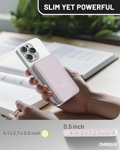 Ultra-Slim Magnetic Power Bank – 5000 m Ah Wireless Charger for i Phone 16 Series with 20 W Fast Charging and USB-C Cable, Stylish Purple Design for Effortless Portability and Enhanced Compatibility