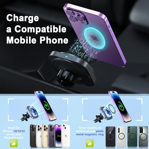 OHLPRO Mag Safe Car Mount Wireless Charger – 15 W Fast Charging Magnetic Phone Holder for i Phone 12-16 Series with Versatile Air Vent and Dashboard Installation – Enhanced Compatibility for On-the-Go Convenience and Safety