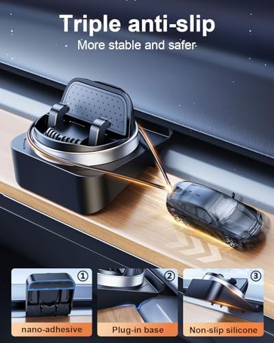 Revolutionary 360° Swivel Tesla Phone Mount for Model Y & Model 3 – Premium Dashboard Smartphone Holder Enhancing Safety and Convenience with Dual Functionality as Sunglasses Organizer – Compatible with i Phone, Samsung, Google – Tool-Free Installation for Effortless Use