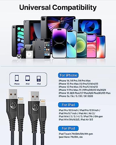 Aioneus 10 ft i Phone Charger 2 Pack – Apple Certified Lightning Cable with Fast Charging, Extra Long Nylon Braided Cord in Stylish Pink for i Phone 13, 12, 11, XS, XR, 10, 8, 7, 6 Plus – Unmatched Durability and Flexibility