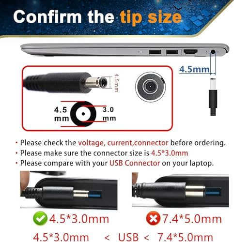 Universal 65 W USB-C Type-C Laptop Charger for Dell Latitude & XPS Models – Fast Charging Power Adapter Compatible with Latitude 7275, 7370, 5420, XPS 13 9250 & More – Versatile 5 V to 20 V Output for Optimal Device Performance – Durable Power Cord Included with 1-Year Warranty and 30-Day Replacement Guarantee – Ideal for Home and Office Use