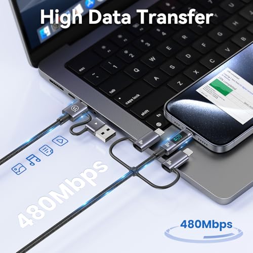 Multi Charger Cord 6 in 1 USB Cable Fast Charging Cable – PD 60w USB c Multi Fast Charging Cable with Led Display – 6 ft USB C/A to Type C/Phone/Micro Charger Cable Com patible with Phone/Laptops – Enhanced Compatibility and Speed