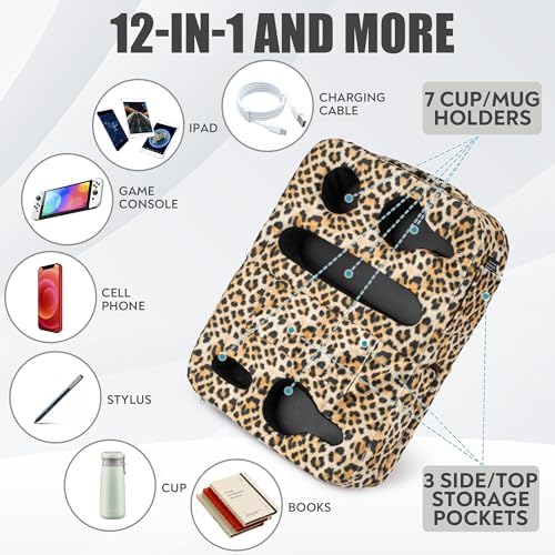 Leopard Print Couch Cup Holder Tray Pillow – Versatile Bed and Sofa Caddy for Drinks, Snacks, and Devices – Portable Memory Foam Organizer for RVs and Cars – Stylish and Easy-to-Clean Accessory for Ultimate Comfort and Convenience