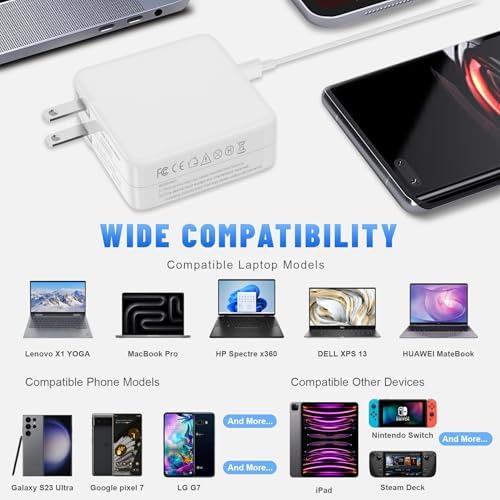 Ultimate 96 W USB-C Charger for Mac Book M1/M2 – Rapid-Fast AC Adapter with 6 FT Type C Cable – Optimized for 2020-2024 Models – Compact, Lightweight & Safe Power Solution for Professionals on the Move