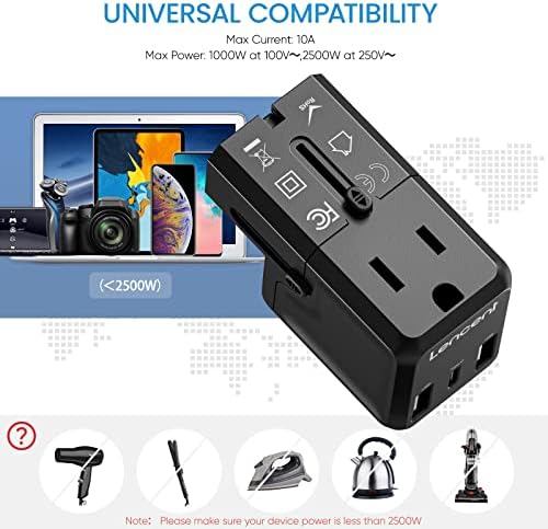 LENCENT Global Travel Power Adapter – Compact High-Speed PD 20 W & QC 3.0 Universal Charger for Seamless International Use – Lightweight Outlet Converter for US, UK, EU, Japan & More – Essential Fast Charging Solution for World Travelers