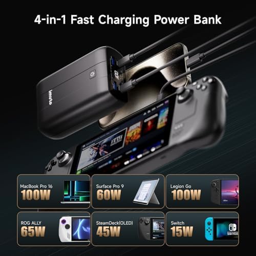 High-Power imuto 100 W Portable Charger – 26800 m Ah Multi-Device Fast Charging Power Bank with USB-C PD3.0 for Mac Book Pro, Dell XPS, i Pad Pro, and i Phone 15 – Ultimate Travel Companion for Gamers and Professionals