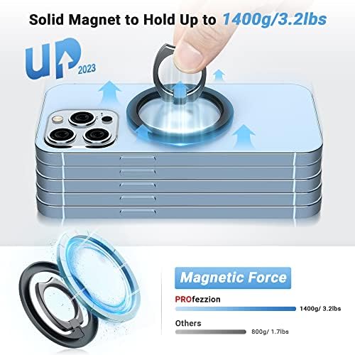 Premium PROfezzion Magnetic Phone Grip Holder – 2 Pack Zinc Alloy Ring Stand for Mag Safe i Phone 16/15/14/13/12 Pro Max – Enhanced Magnetism & Ergonomic Design for Ultimate Comfort and Secure Grip – Compatible with Mag Safe Cases & Magnetic Car Mount – 360° Rotatable, 130° Foldable – Slim Profile with No Residue Removal – Fashion-Forward Colors: Black, White, Blue & Purple – Perfect for On-the-Go Convenience and Multi-Functional Use
