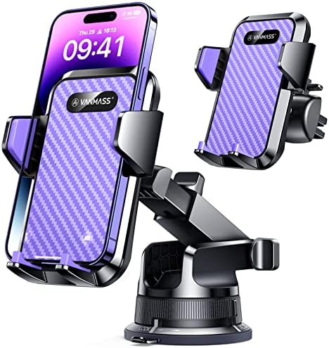 VANMASS 2024 Enhanced Universal Phone Holder – Super Suction Cup Mount for Car Dashboard, Window & Vent – Securely Fits i Phone 15 Pro Max, 14, 13 & More – Hands-Free Vehicle Cradle with 360-Degree Rotation – Sleek Blue Design for Ultimate Convenience and Safety