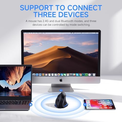 Elevate Your Productivity with ECHTPower Ergonomic Wireless Vertical Mouse – Multi-Device Bluetooth Connectivity, Adjustable DPI Up to 2400, LED Light for Enhanced Visibility, Perfect for PC, Laptop & Mac Users Seeking Comfort and Efficiency