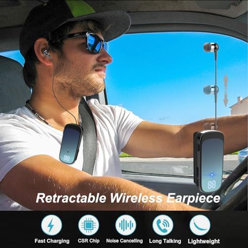 Advanced Retractable Bluetooth V5.0 Earbuds – Premium Noise Cancelling Wireless Headset for Professionals and Athletes, 20-Hour Battery Life, Ergonomic Hands-Free Design, Ideal for Truckers and Drivers, Unmatched Sound Clarity and Portability
