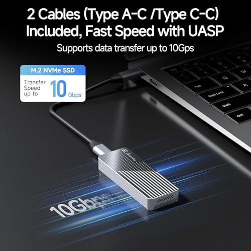 High-Speed SSD Enclosure with Cooling Fan – USB 3.2 Gen 2 Adapter for M.2 NVME/SATA SSDs (Supports M & B+M Keys, Sizes 2230/2242/2280) – Reliable Portable Storage Solution for Gamers and Creators – MD85 Enhanced Durability and Performance