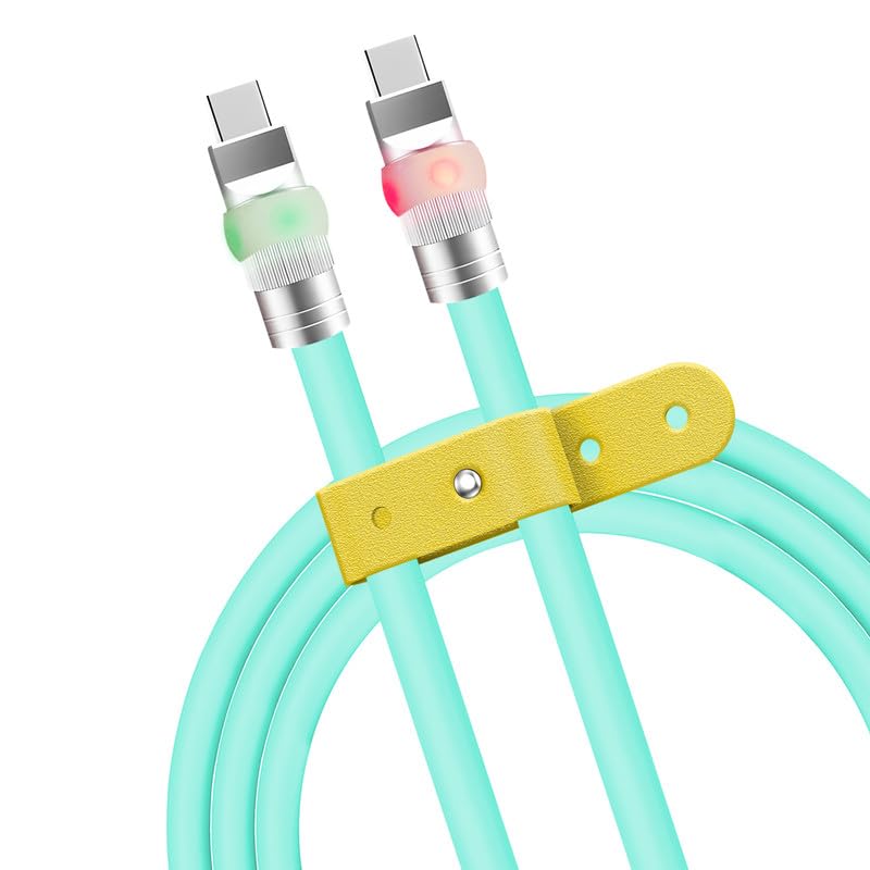 Vibrant Neon Chubby Type-C Charging Cable – Ultra-Durable Silicone with Fast Charge UFO Design, 4.9 FT Length, LED Light-Up Feature for Enhanced Visibility and Multi-Device Compatibility