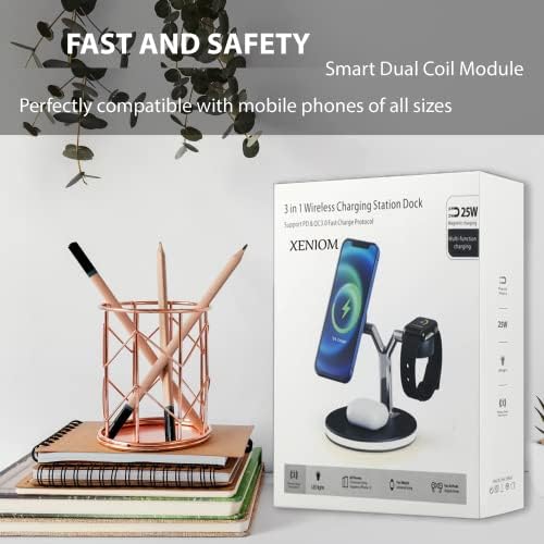 3-in-1 Wireless Charging Station – Fast Charger for i Phone 14/13/12/11 Pro Max, Apple Watch Series 8/7/6/5/4/SE, and Air Pods Pro 3/2 – Sleek White Design with Adapter for Ultimate Compatibility and Speed