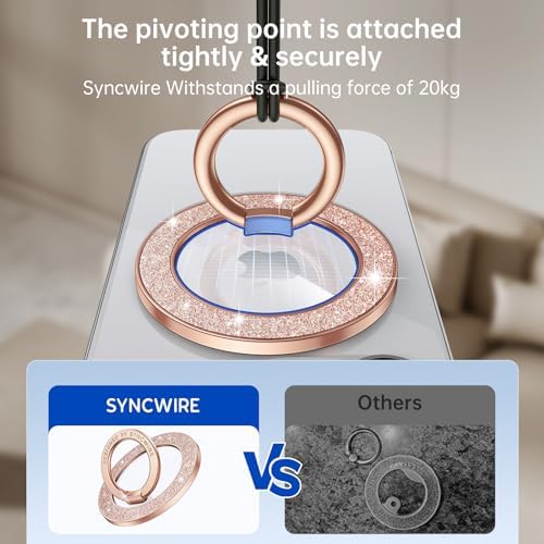 Syncwire Glamorous Magnetic Phone Grip for Mag Safe – Chic Black Diamond Ring Holder & Versatile Rotatable Kickstand – Perfectly Compatible with i Phone 15 Pro Max, 14, 13, 12 & All Android Devices – Secure, Stylish, and Multifunctional Phone Accessory