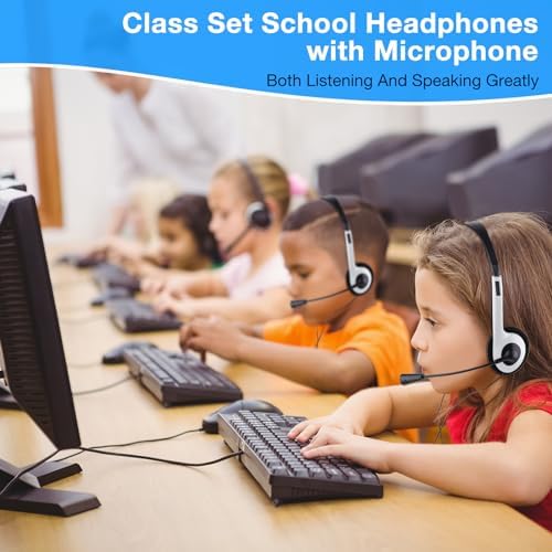 Yunsailing 30-Pack Classroom Headphones with Microphone – Lightweight, Adjustable On-Ear Earphones for Enhanced Student Engagement | Perfect for School, Remote Learning & Group Activities | Durable 3.5 mm Jack for Clear Audio Communication