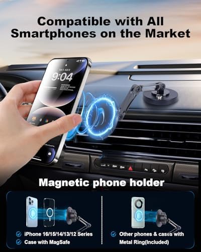 Transform Your Driving Dynamics with the Ultimate Magnetic Phone Mount: Engineered for Dual Arms Stability & 360° Viewing Flexibility – Universal Adhesive Base for Versatile Car Dashboard, Desktop, or Wall Use – Perfectly Compatible with i Phone 16/15 & All Smartphone Models – Enhance Convenience & Prioritize Safety on the Road