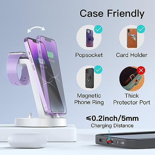 DUMTERR 3-in-1 Wireless Fast Charging Dock – Streamlined Charging Solution for i Phone 14 Pro Max/13/12/11/X/8 Plus, Air Pods & All Apple Watch Models (8/Ultra/7/6/SE/5/4/3/2) – Space-Saving Design with Enhanced Safety Features for a Modern Workspace and Effortless Multi-Device Power-ups