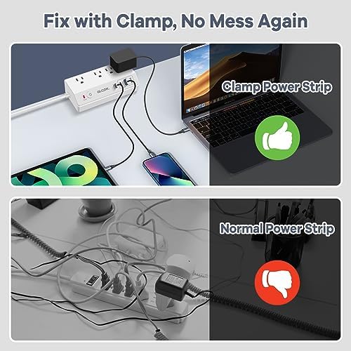 Revolutionize Your Workspace with the Ultimate Desk Clamp Power Strip USB C – Multi-Plug Charging Station Featuring 4 Outlets and 4 USB Ports, Including Rapid USB-C for Efficient Device Charging – Compact Surge Protector for Phones, Tablets, and Computers – Enhance Productivity and Declutter Your Desktop