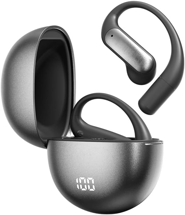 Experience Unmatched Audio Freedom with Open Ear Bluetooth Earbuds Featuring AI Technology – 60 Hours of Continuous Playtime, IPX7 Waterproof Design, and User-Friendly Touch Controls for Active Lifestyles – Ergonomically Crafted Sport Headphones Perfect for Running and Outdoor Adventures – Ultimate Device Compatibility in a Sleek Black Finish