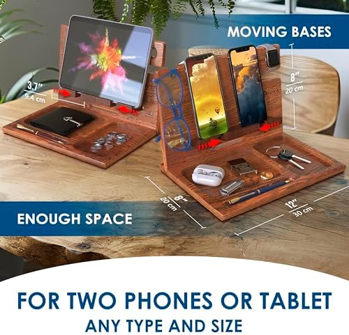 Sleek Premium Wooden Dual Device Docking Station | Stylish Nightstand Organizer for Smartphones, Tablets & Smartwatches | Fast Charging with Universal Device Compatibility | Ideal Gift for Men | Enhance Bedroom Decor & Reduce Clutter