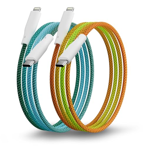 Vibrant Apple MFi Certified Ombre Lightning Charger Cables – 2 Pack, 3 ft Fast Charging USB C Data Cord for i Phone 14/13/12/11/Pro/XS Max/XR/X/8/7/6, Durable & Stylish Tech Accessory for Seamless Device Compatibility and Enhanced Charging Speed