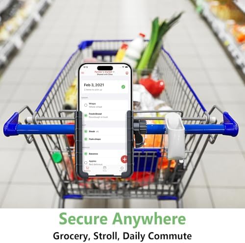 Kevenal Shopping-Cart-Phone-Holder, Universal Stroller & Grocery Cart Mount, 360° Rotatable Clip with Metal Spring Clamp & Silicone Pads (Fits 2.5-4” Phones) – Enhanced Compatibility and Speed