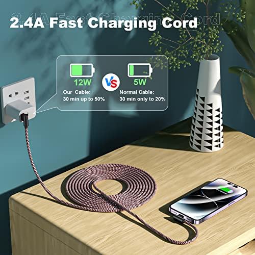 Premium 3-Pack 10 FT Right Angle Lightning Charger for i Phone – Apple MFi Certified Fast Charging Cable for i Phone 14/13/12/11 Pro/Pro Max/Mini/XS/XR/8/7 Plus & i Pad – Ideal for Car Play & Enhanced Durability for Everyday Use