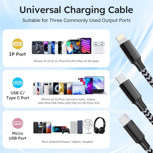 240 W 4-in-1 Braided Charging Cable: Ultimate Fast Charge Solution with E-Mark Chip for i Phone, i Pad, Mac Book & Android Devices (5 FT) – Durable Multi-Connector Cord for Seamless Device Compatibility and Superior Performance