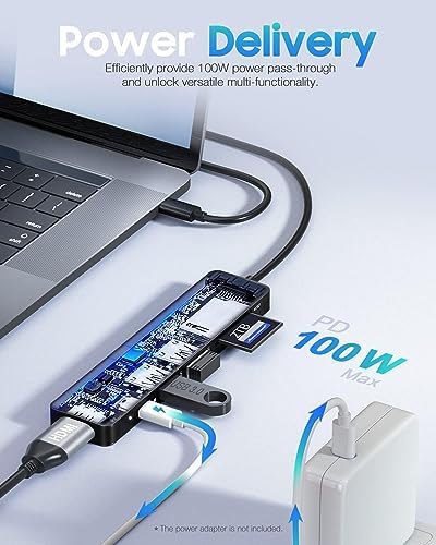 Unlock Seamless Connectivity with the Hiearcool 7-in-1 USB C Hub Adapter – High-Speed USB 3.0, 4 K HDMI Output, and 100 W Power Delivery for Mac Book Pro and Type C Devices – Your Ultimate Multi-Port Solution for Enhanced Productivity and Effortless Data Transfer