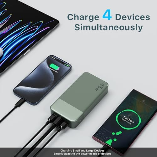 NOBIS 20000 m Ah Ultra-Fast Portable Power Bank with Smart Digital LED Display – 45 W Quick Charge Battery Pack Featuring Dual USB-A & Type-C Ports for Simultaneous Charging of Up to 4 Devices – Perfect for Travel, Outdoor Adventures, and Emergency Situations (Vibrant Orange)