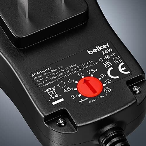 Versatile 24 W Universal Multi-Voltage AC/DC Power Adapter for Household Electronics – Adjustable Voltage from 3 V to 12 V with 2000 m A Output for Fast and Efficient Charging Solutions, Compatible with a Wide Range of Devices