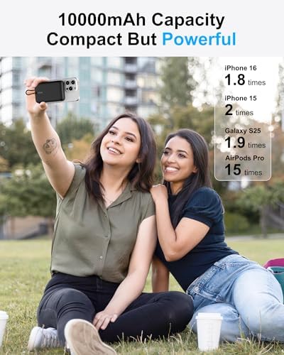 Asper X Mag Safe 10,000 m Ah Portable Power Bank – Dual Charging Solutions with 15 W/22.5 W Fast Charging, Smart LED Power Display, Built-in USB-C Cable & Compact Design for i Phone 16/15/14/13/12 & Galaxy S25 – Ultimate Travel Companion for Efficient Power Management