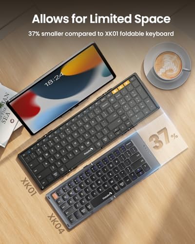 Proto Arc Portable Bluetooth Foldable Keyboard – Travel-Friendly Compact Design with PU Leather Cover for i Pad, i Phone, and Tablets – Rechargeable Wireless Mini Keyboard for Effortless Typing on the Go – Gray