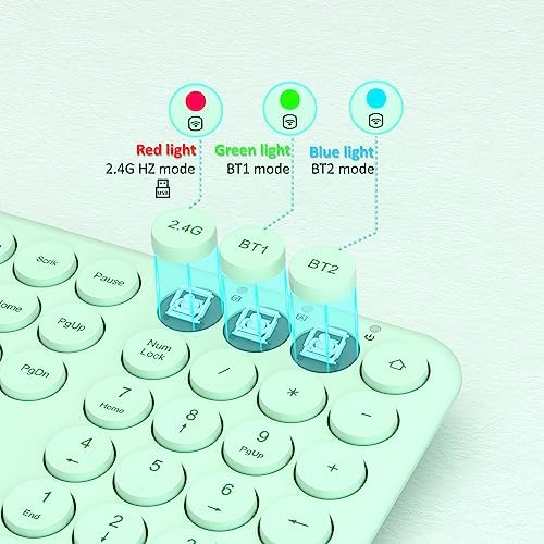 UBOTIE Wireless Green Keyboard – Stylish Full-Size Bluetooth & 2.4 GHz Dual Mode Keyboard with Unique Round Keycaps, Ultra-Slim Design & Quiet Scissor Switches for Effortless Typing on PC, MAC & Smart Devices – Perfect for Home & Office Use