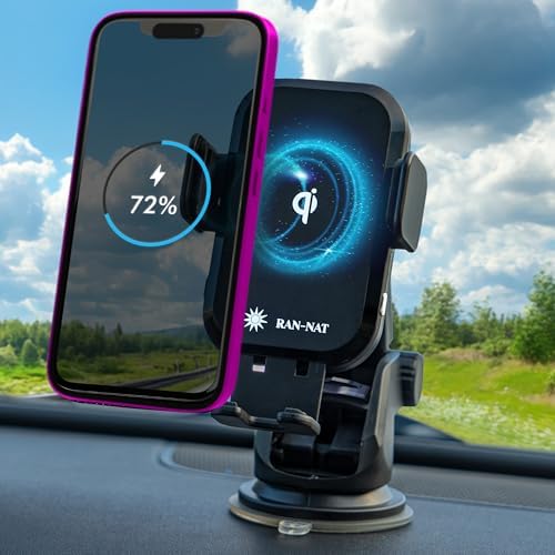 15 W Qi Wireless Car Charger with Auto-Clamping Technology – Versatile 3-in-1 Phone Mount for Dashboard, Windshield, or Air Vent – 360° Rotating Holder for i Phone, Samsung, LG & Motorola – Fast Charging Solution for All Compatible Devices – Enhance Your Driving Experience with Premium Convenience and Safety