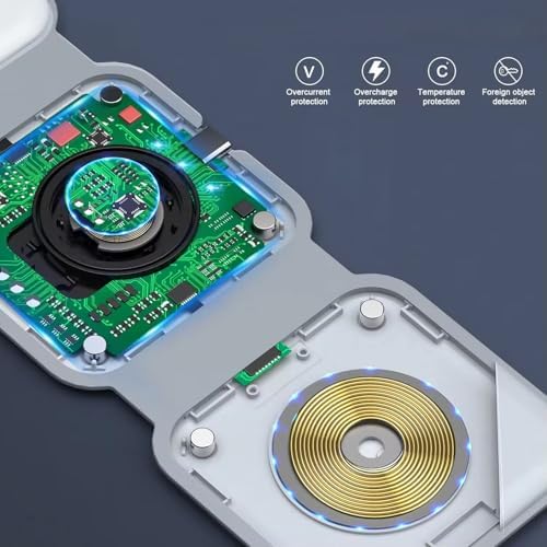 3-in-1 Magnetic Wireless Charging Pad for Apple Devices – Fast Charging Station for i Phone 12-16 Pro Max, Apple Watch, and Air Pods – Foldable Travel Charger with Included Charger for Ultimate Convenience and Compatibility