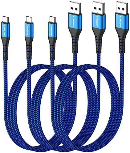 Ultra-Durable 10 FT Micro USB Cable 3-Pack – Fast 18 W Charging & Data Sync for Samsung Galaxy, Android Devices & PS4 – Premium Nylon Braided for Enhanced Flexibility & Strength – Perfect for Home & Office Use