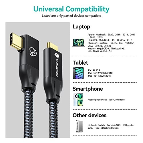 Yottamaster 1.65 ft USB C to USB C Cable – 100 W Fast Charging & 20 Gbps High-Speed Data Transfer, 4 K@60 Hz Video Support, Right Angle Design for Enhanced Versatility with Phones, Laptops & Tablets – Ultimate Connectivity Solution for Power Users