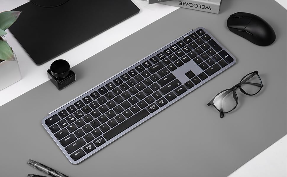 Keychron B6 Pro Ultra-Slim Wireless Keyboard – Triple-Mode Connectivity with Bluetooth 5.2, Lightweight Quiet Keys, Full Numeric Keypad for Enhanced Productivity on Mac & Windows – Sleek Space Gray Design for Modern Workspaces